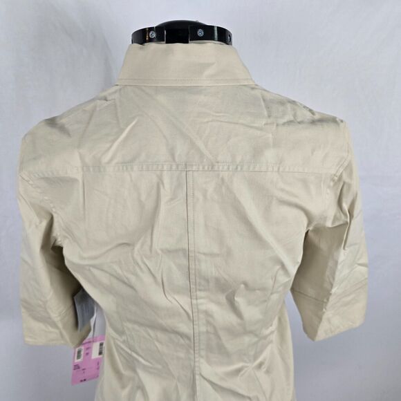 Classiques Entier Women's L Petite Beige Tan Button Down 3/4 Sleeve Collar NWT - Picture 8 of 16